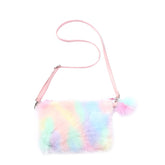 PRETYZOOM Tie Dye Furry Plush Crossbody Shoulder Purse Rainbow Faux Fur Handbag for Mothers Day Women Wallet Bag